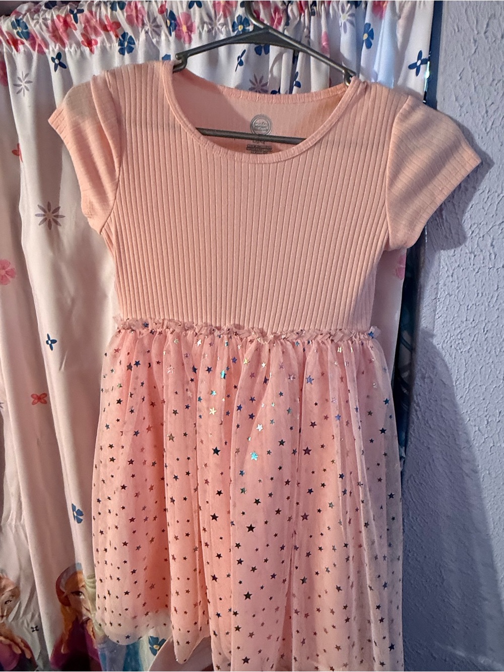 wonder nation Pink Ribbed Bodice Star Tulle Dress
